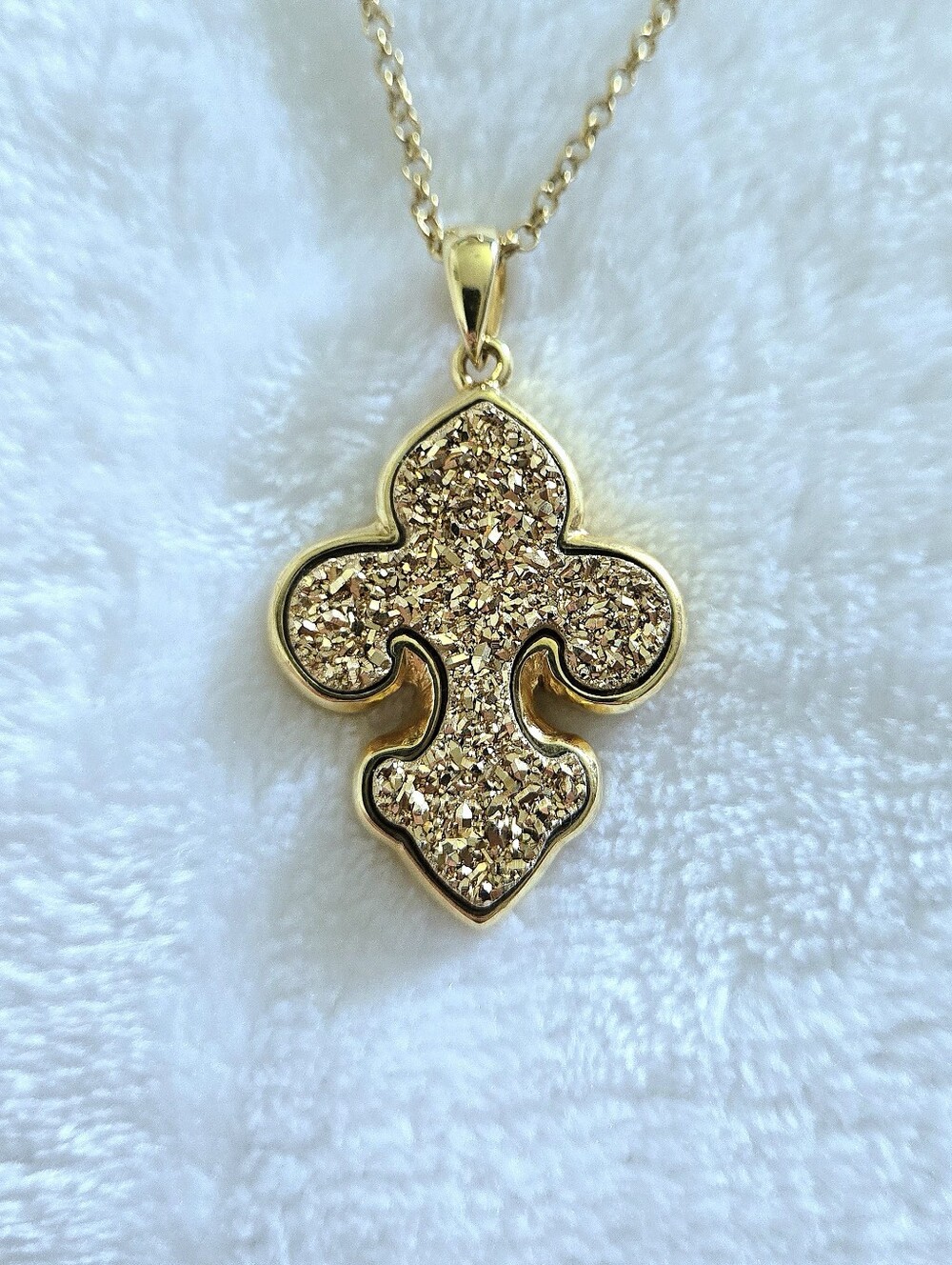 Marcia Moran Long Necklace with Druzy Fleur De Lis⚜️ Pendant - Picture 3 of 16